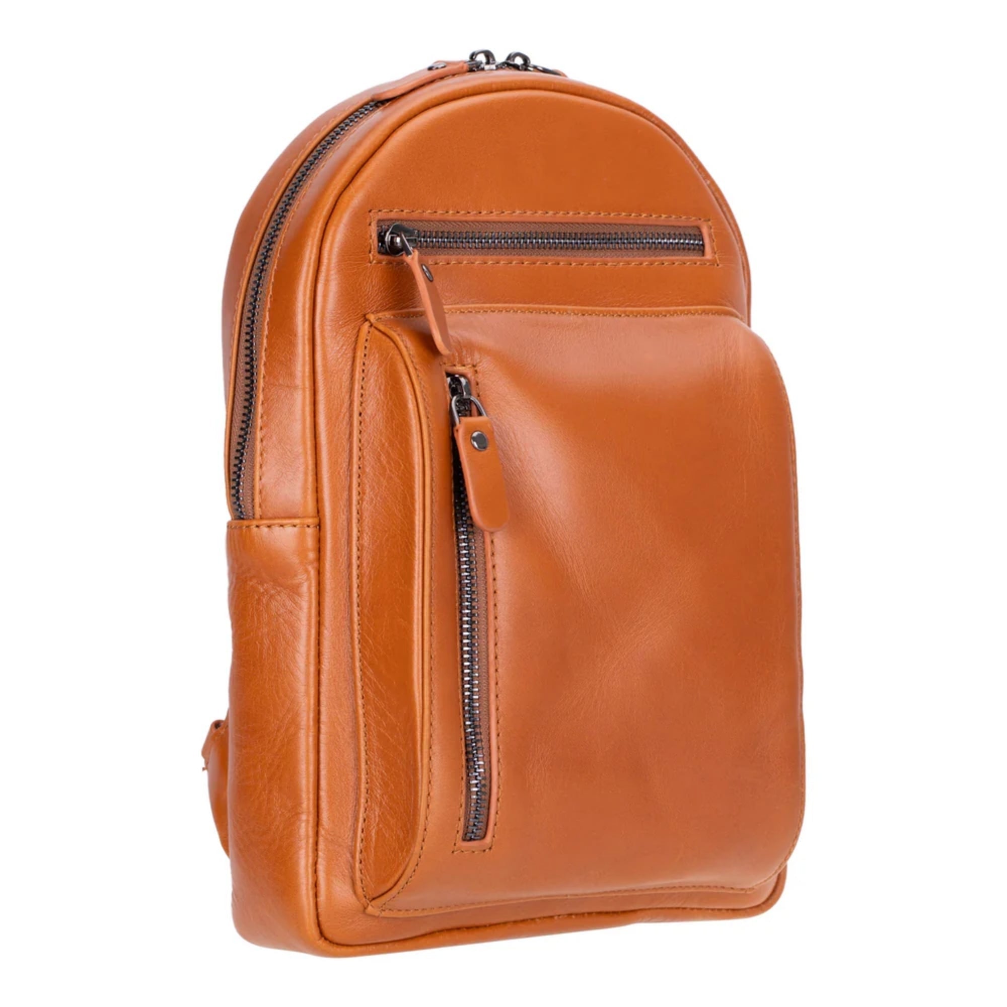 Leather Crossbody Bag – Unisex, Multiple Zipper Pockets, Suede-Lined Interior
