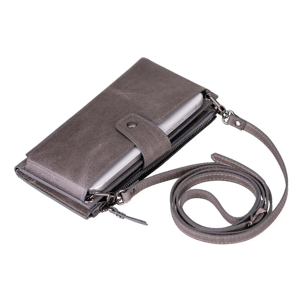 Leather Women's Cell Phone Wallet with Strap – Crossbody, Multi-Compartment