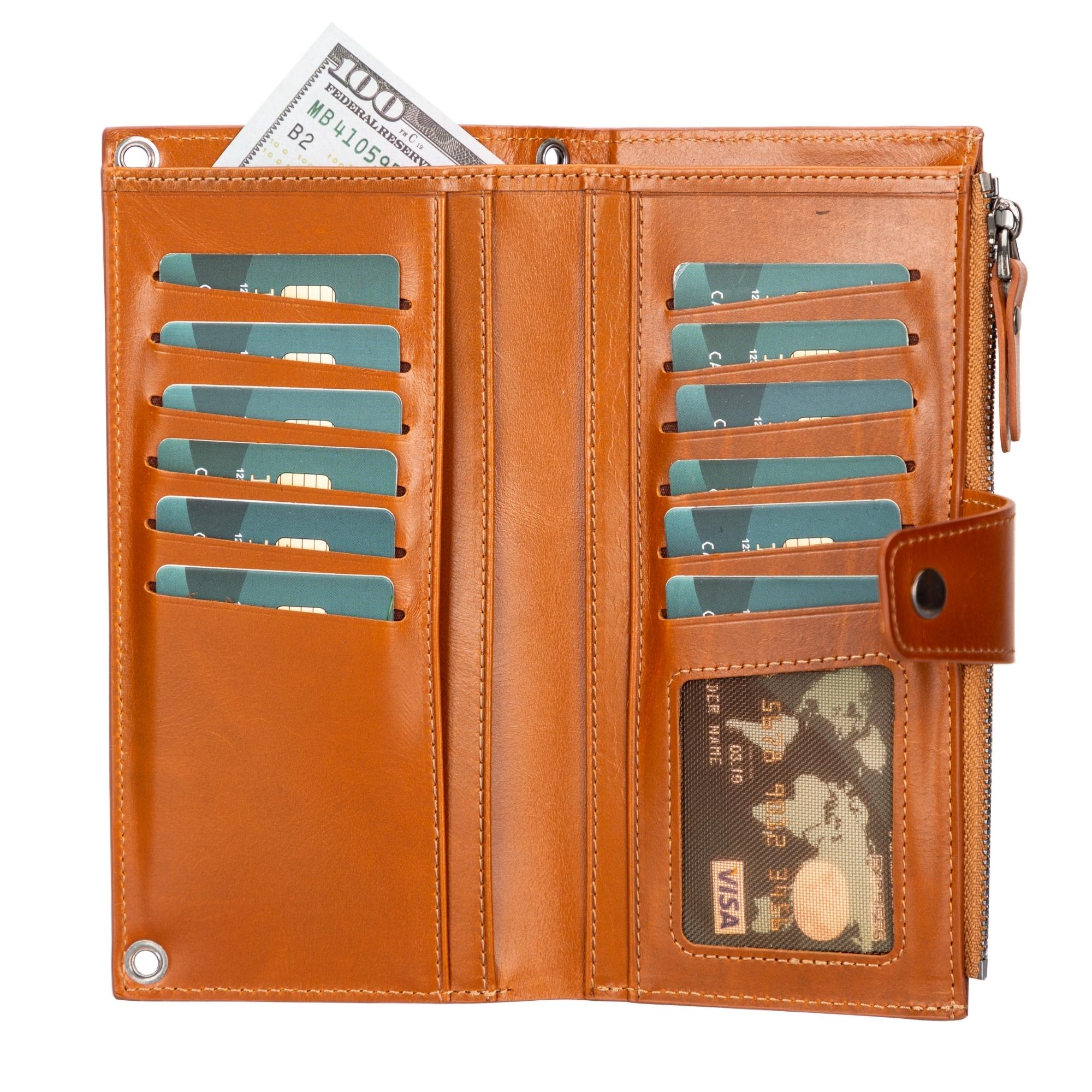 Leather Women's Cell Phone Wallet with Strap – Crossbody, Multi-Compartment