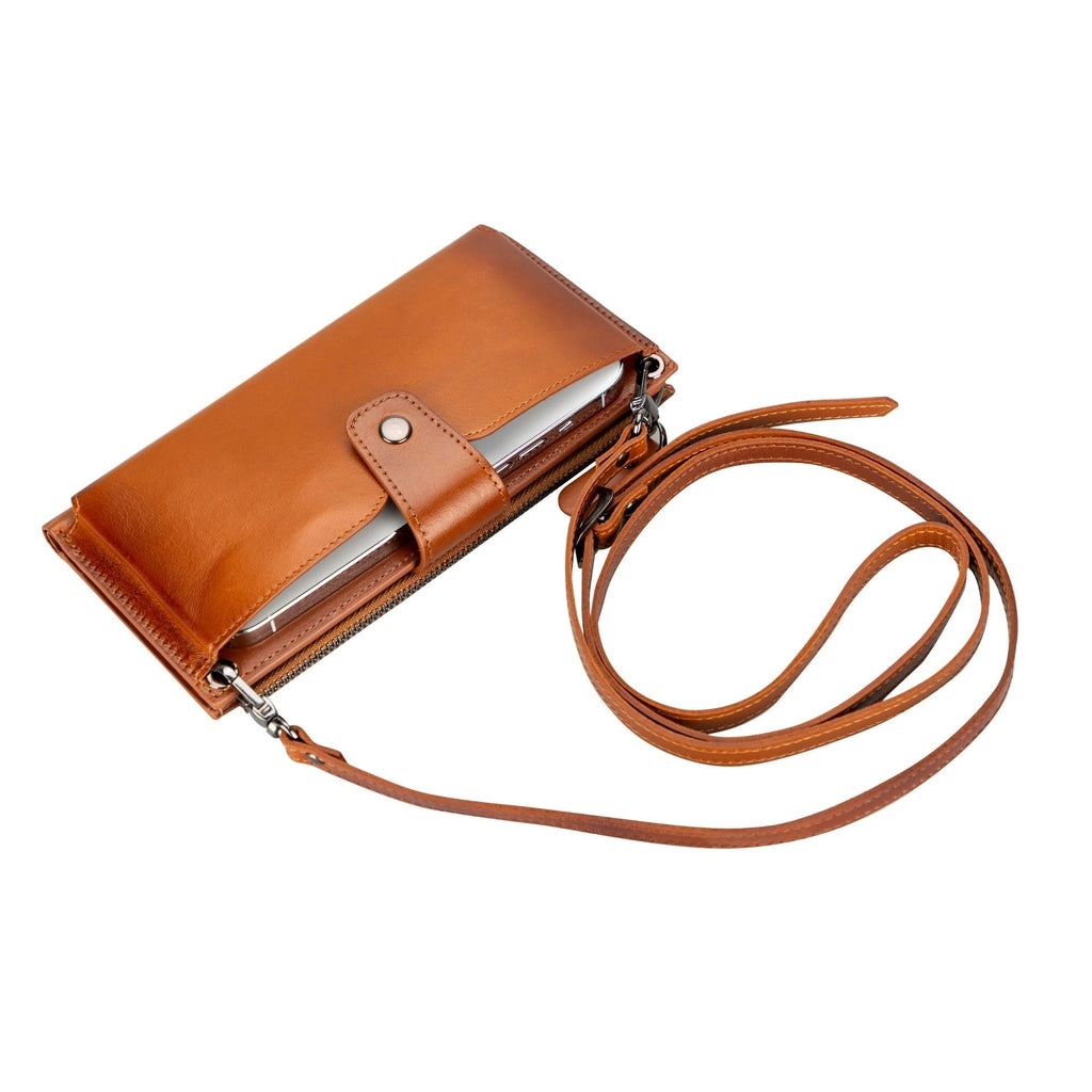 Leather Women's Cell Phone Wallet with Strap – Crossbody, Multi-Compartment