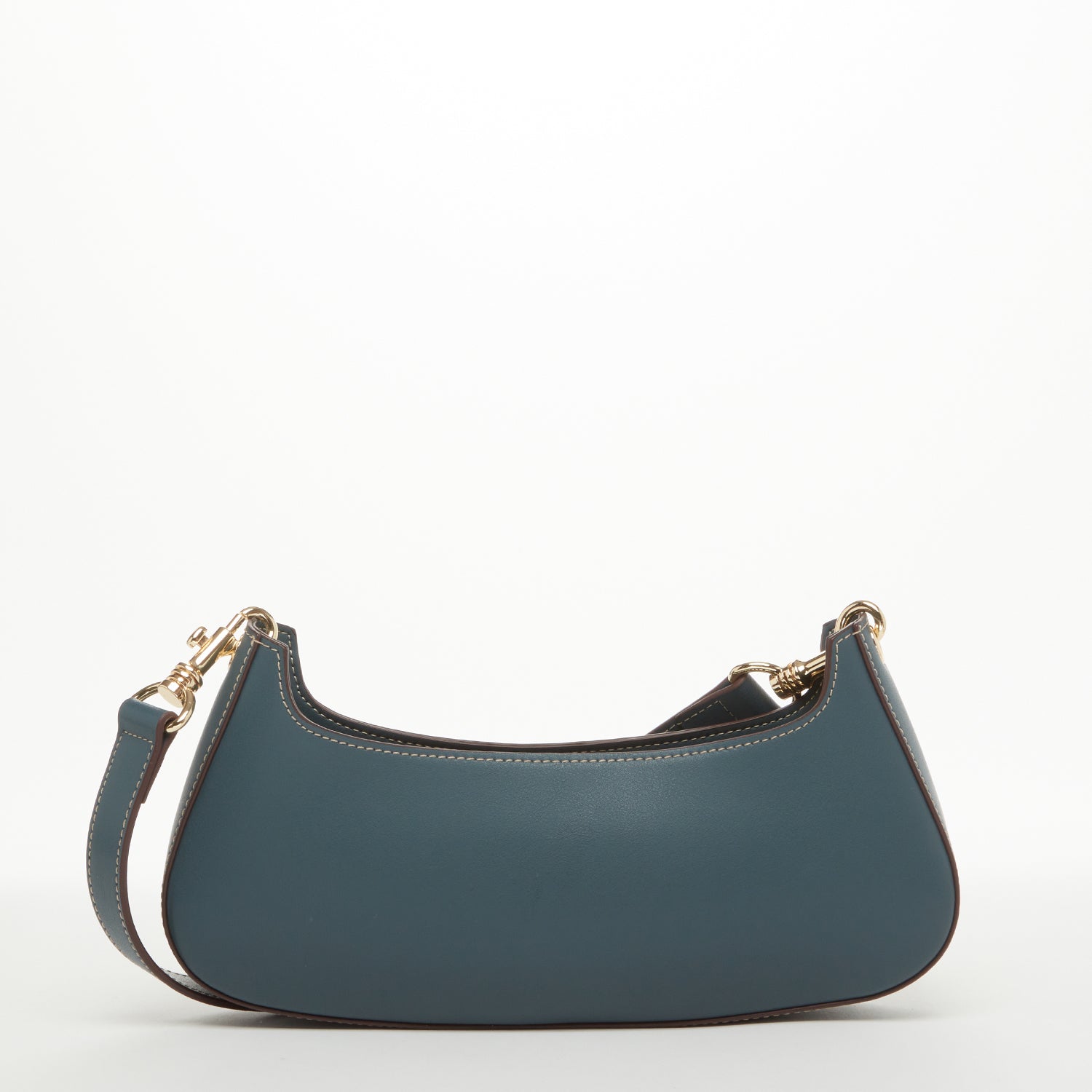 Leather Baguette Purse – East West Blue, Removable Strap, Zipper Closure