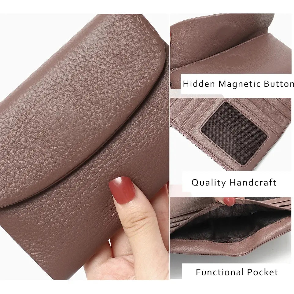 Minimalist Trifold Leather Wallet – Women’s Daily Card & Coin Purse