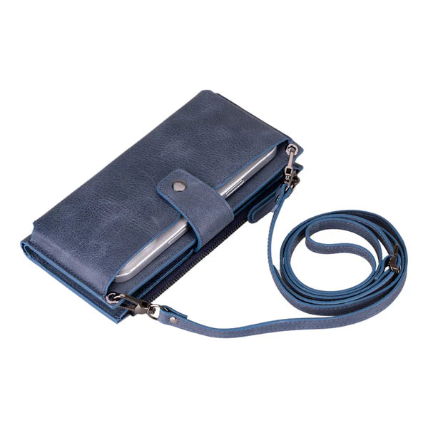 Leather Women's Cell Phone Wallet with Strap – Crossbody, Multi-Compartment
